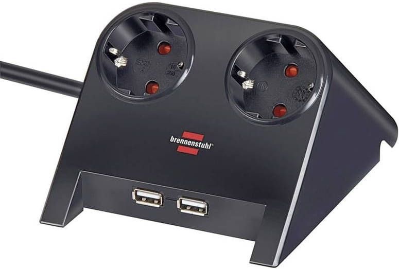Brennenstuhl Desktop-Power 1153500222 stekkerdoos met 2 stopcontacten en 2x USB zwart online kopen
