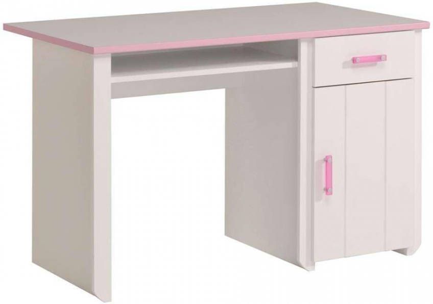 Leen Bakker Kinderbureau Kiki wit/roze 121x77x65 cm online kopen
