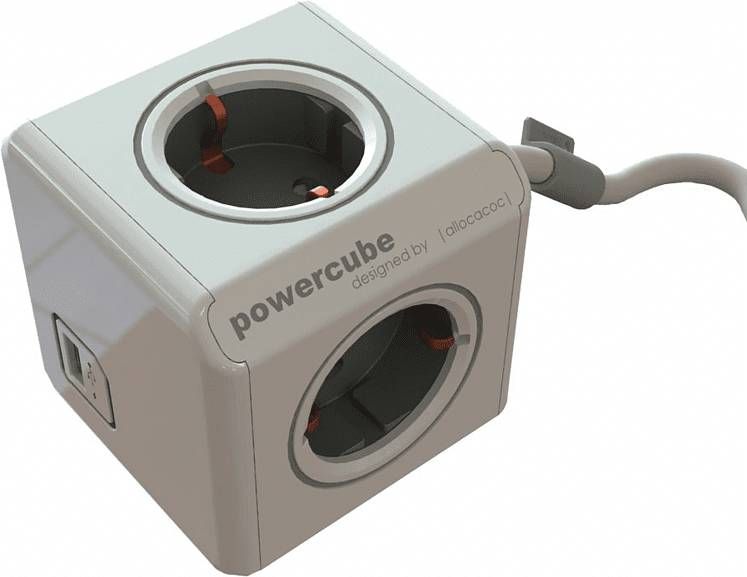 Allocacoc PowerCube Extended USB Stroomverdelingseenheid 1.5 m Grijs/Wit online kopen