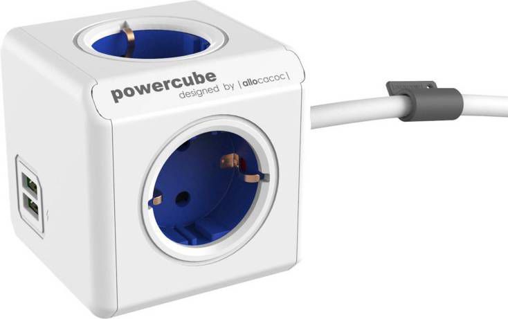 Allocacoc PowerCube Extended stekkerdoos met 4 contacten en 2x USB / blauw/wit 1,5 meter online kopen